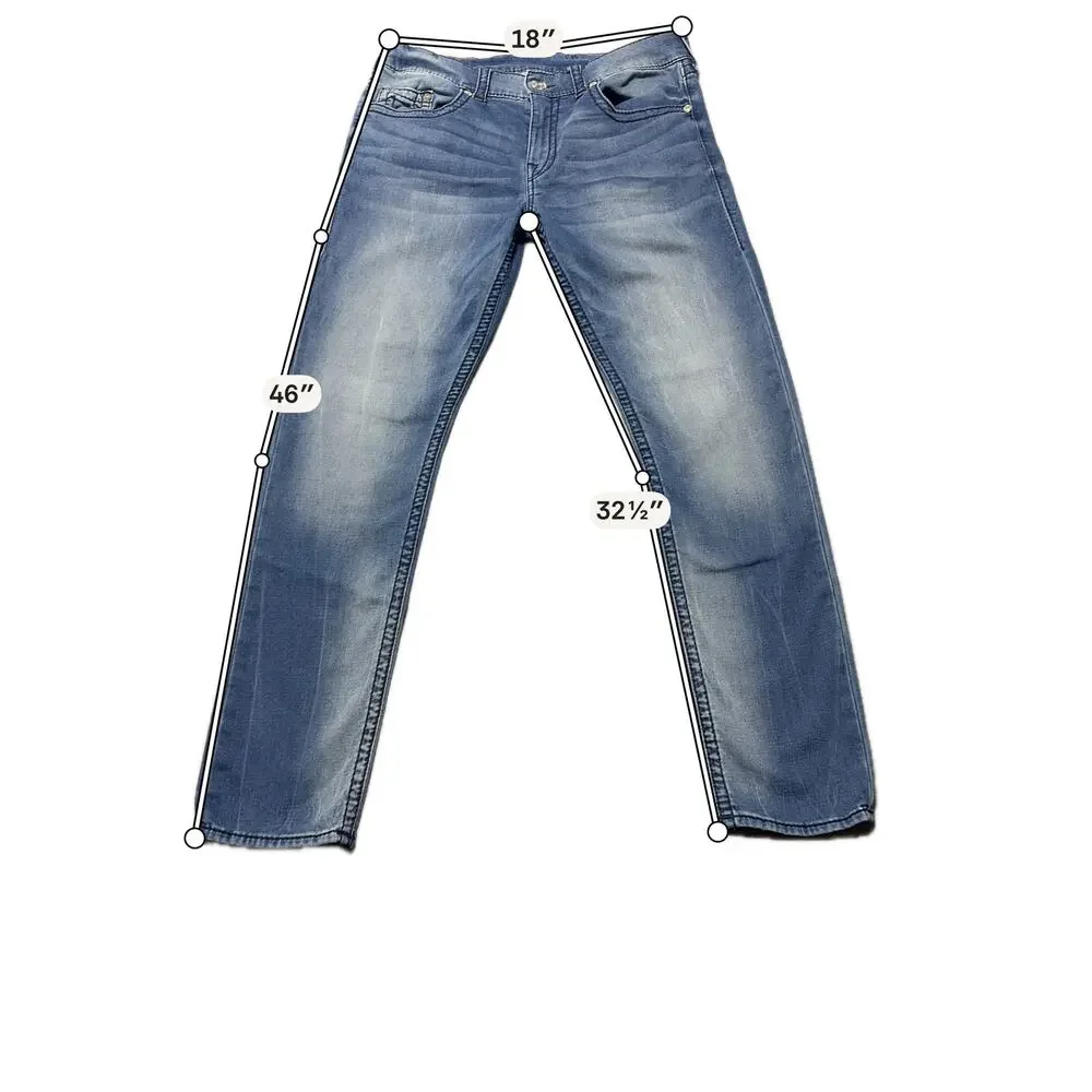 True Religion Straight Jeans Mens 36 Blue Denim Geno Relaxed Slim Fit Stretch